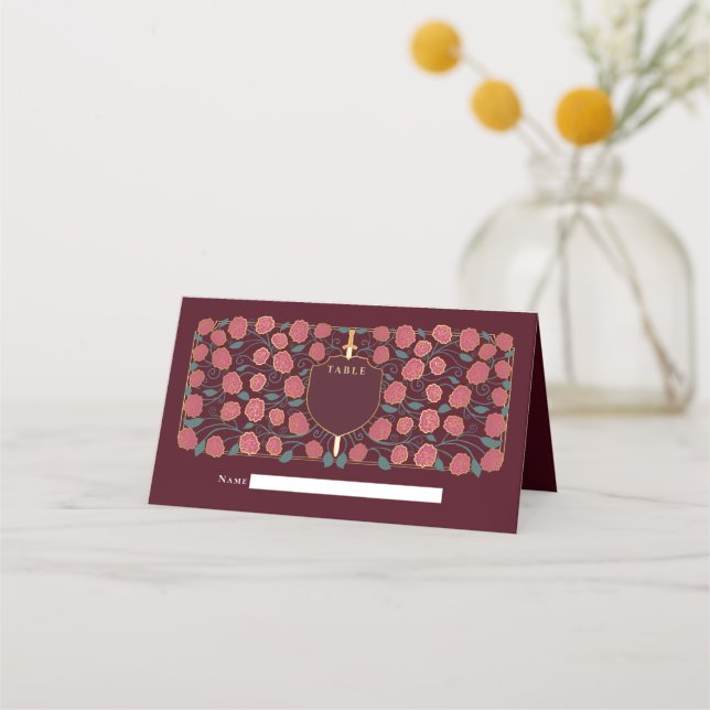 Sword & Shield Mediaeval Fantasy Monogram Wedding Place Card (Front)