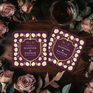 Sword & Shield Mediaeval Fantasy Monogram Wedding Square Paper Coaster