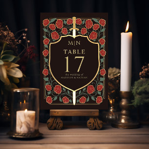 Sword & Shield Mediaeval Fantasy Monogram Wedding Table Number