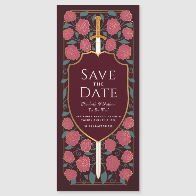 Sword & Shield Mediaeval Fantasy Save the Date Magnetic Invitation (Front)