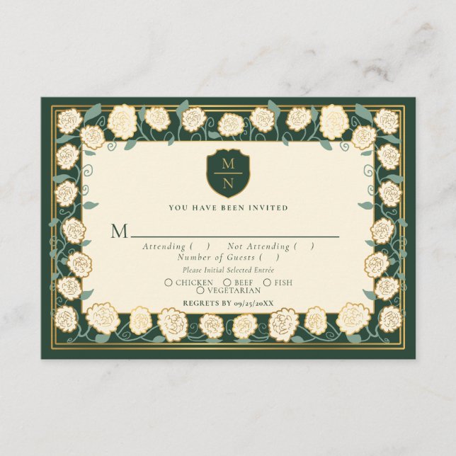 Sword & Shield Mediaeval Fantasy Wedding RSVP Gree Enclosure Card (Front)