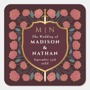 Sword & Shield Medieval Fantasy Monogram Wedding Square Sticker