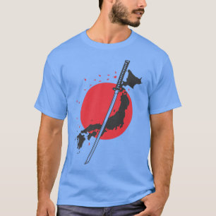 Sword with Map Outline and Flag Japan Samurai  T-Shirt
