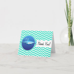 Swordfish; Aqua Green Chevron Thank You Card