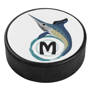 Swordfish Jumping Monogram Hockey Puck