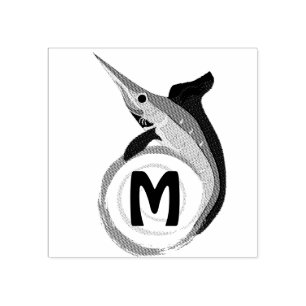 Swordfish Jumping Monogram Rubber Stamp