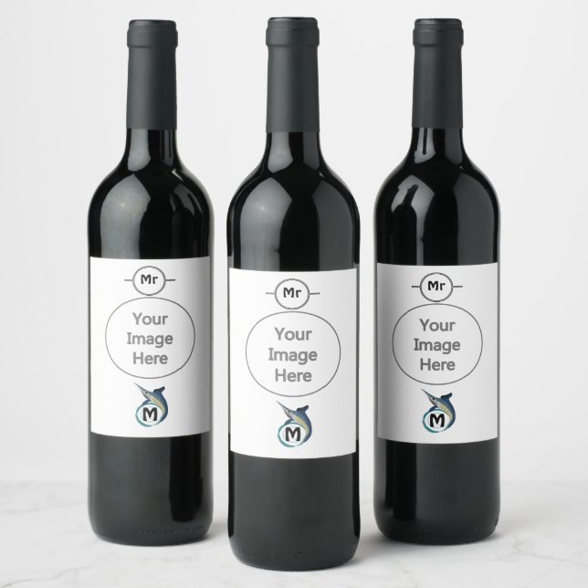Swordfish Jumping Monogram Wine Label (Bottles)