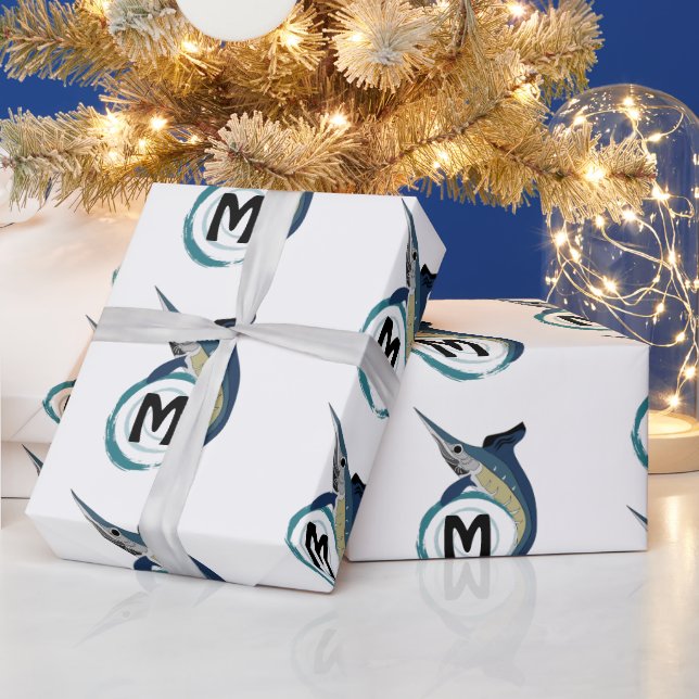 Swordfish Jumping Monogram Wrapping Paper (Holidays)