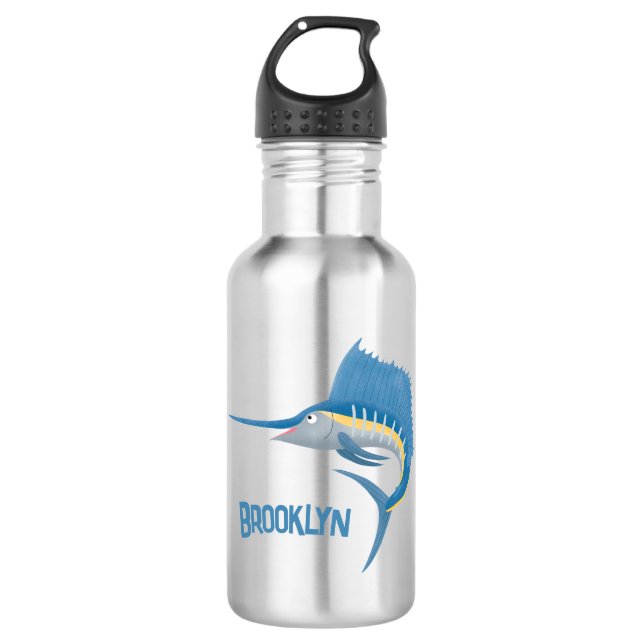 Swordfish sailfish fun cartoon illustration 532 ml water bottle (Front)