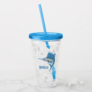 Swordfish sailfish fun cartoon illustration acrylic tumbler