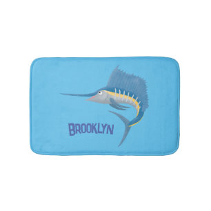 Swordfish sailfish fun cartoon illustration bath mat