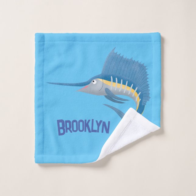 Swordfish sailfish fun cartoon illustration bath towel set (Wash Cloth)