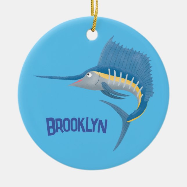 Swordfish sailfish fun cartoon illustration ceramic tree decoration (Front)