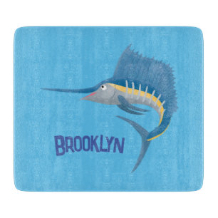 Swordfish sailfish fun cartoon illustration cutting board