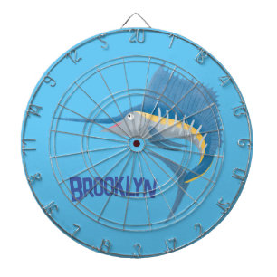 Swordfish sailfish fun cartoon illustration dartboard