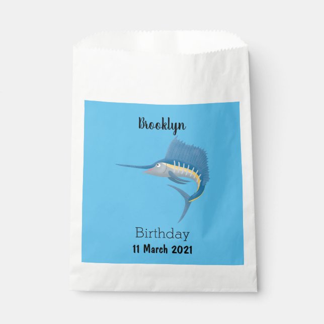 Swordfish sailfish fun cartoon illustration favour bags (Front)