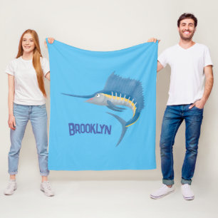 Swordfish sailfish fun cartoon illustration fleece blanket
