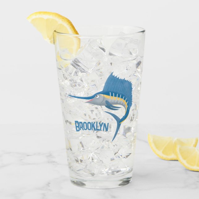 Swordfish sailfish fun cartoon illustration glass (Front Ice)