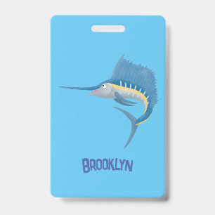 Swordfish sailfish fun cartoon illustration ID badge