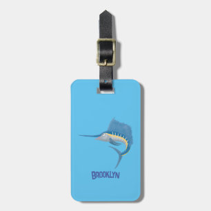 Swordfish sailfish fun cartoon illustration luggage tag
