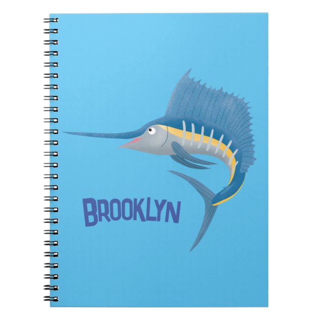 Swordfish sailfish fun cartoon illustration notebook (Front)