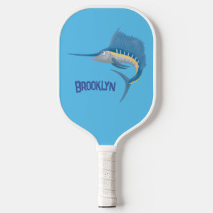 Swordfish sailfish fun cartoon illustration pickleball paddle