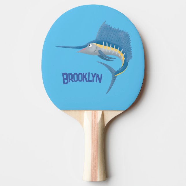 Swordfish sailfish fun cartoon illustration ping pong paddle (Front)