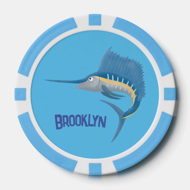 Swordfish sailfish fun cartoon illustration poker chips (Front)
