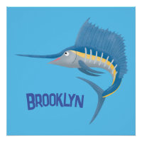 Swordfish sailfish fun cartoon illustration
