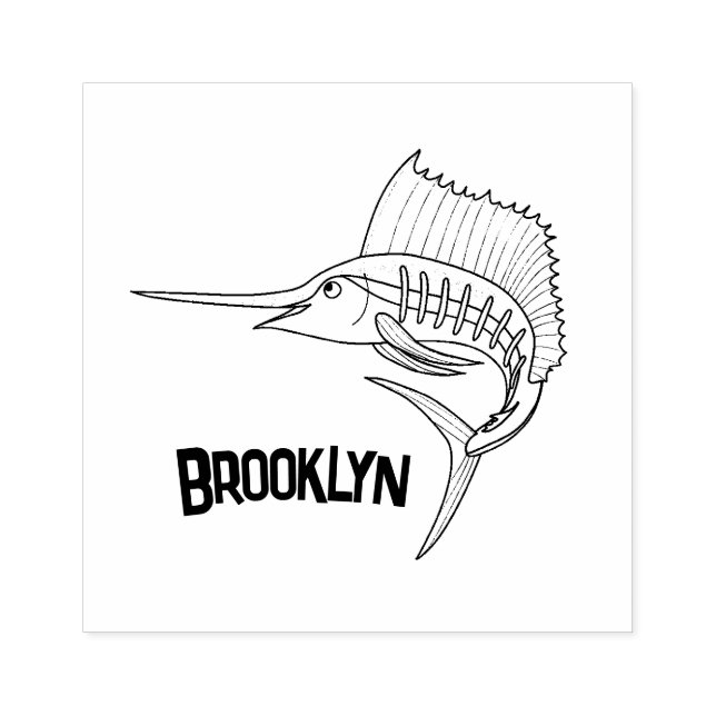 Swordfish sailfish fun cartoon illustration rubber stamp (Imprint)