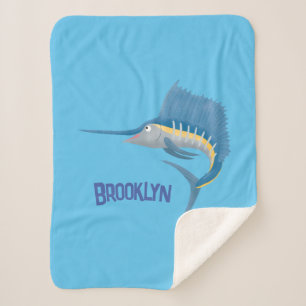 Swordfish sailfish fun cartoon illustration sherpa blanket
