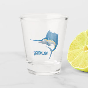 Swordfish sailfish fun cartoon illustration shot glass