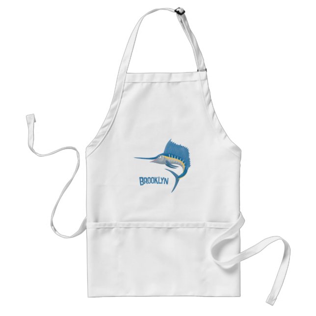 Swordfish sailfish fun cartoon illustration standard apron (Front)