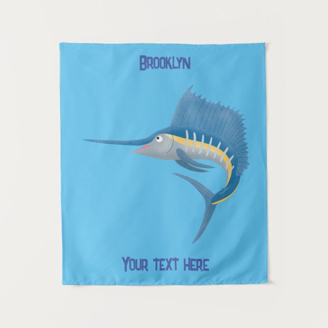 Swordfish sailfish fun cartoon illustration tapestry (Front)