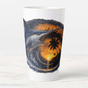 Swordfish Sunset Wave – Surreal Tropical Ocean Art Latte Mug