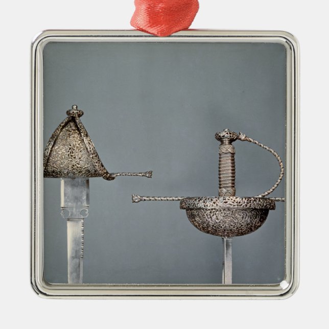 Swords: cup-hilted rapier of chiselled steel metal tree decoration (Front)