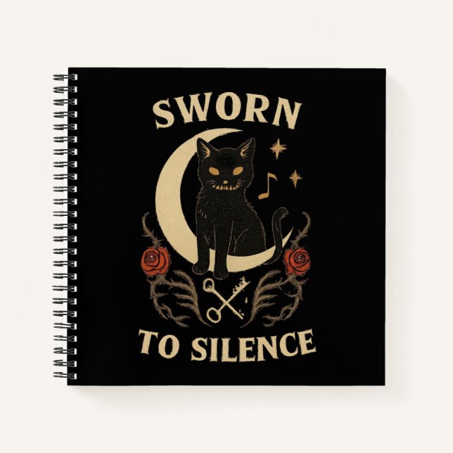 Sworn to Silence Gothic Black Cat Halloween Notebook (Front)