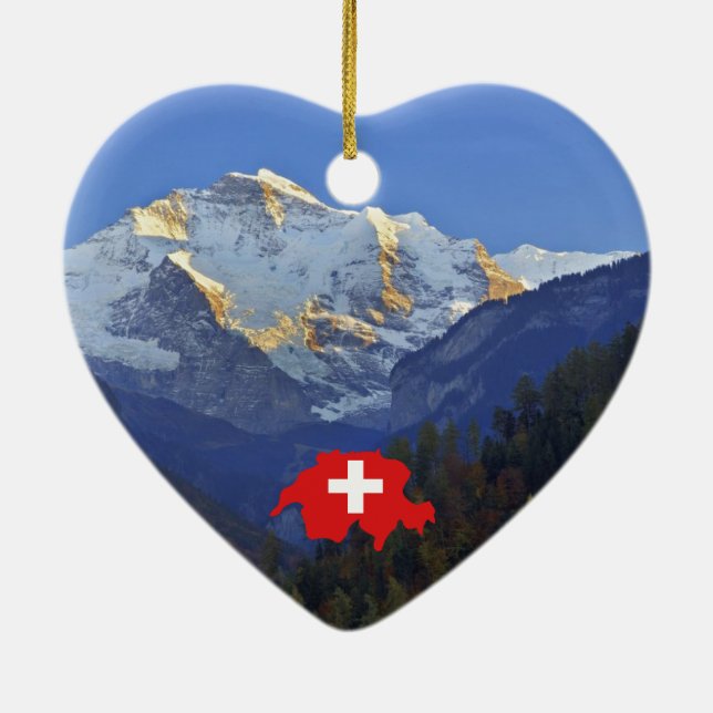 Swtzerland Jungfrau and flag Ceramic Tree Decoration (Back)
