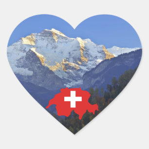 Swtzerland Jungfrau and flag Heart Sticker