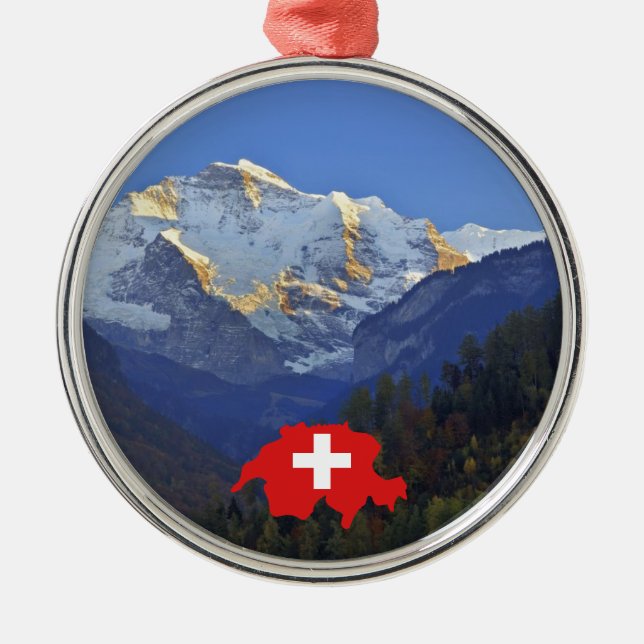 Swtzerland Jungfrau and flag Metal Tree Decoration (Front)