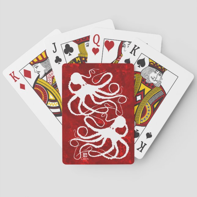 Sybille's Octopus On Red - Bicycle Playing Cards (Back)