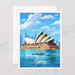 Sydney Australia Art Vintage Travel Illustration Postcard
