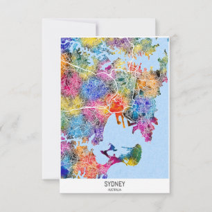 Sydney Australia City Map Thank You Card
