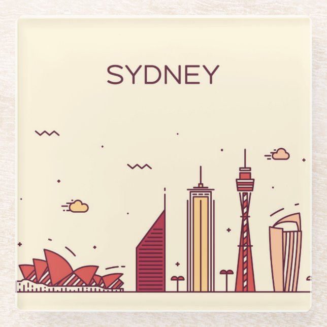 Sydney, Australia | Doodle Skyline Glass Coaster (Front)