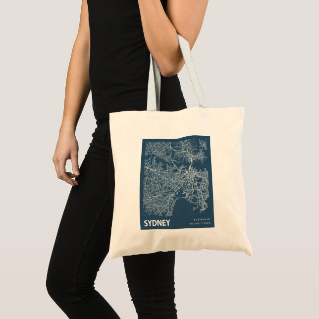 Sydney Australia Minimalist City Map Line Art Blue Tote Bag (Front (Product))