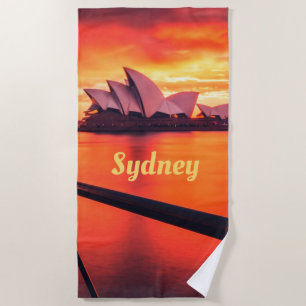 Sydney Australia Opera House Orange Sky Beach Towel