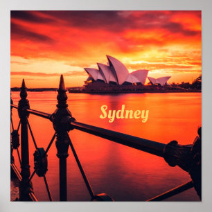 Sydney Australia Opera House Orange Sky Poster