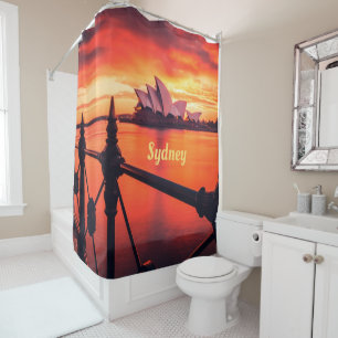 Sydney Australia Opera House Orange Sky Shower Curtain