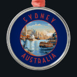 Sydney Australia Retro Distressed Circle Metal Tree Decoration<br><div class="desc">Sydney retro vector travel design. Sydney,  capital of New South Wales and one of Australia's largest cities,  is best known for its harbourfront Sydney Opera House,  with a distinctive sail-like design.</div>