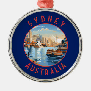 Sydney Australia Retro Distressed Circle Metal Tree Decoration